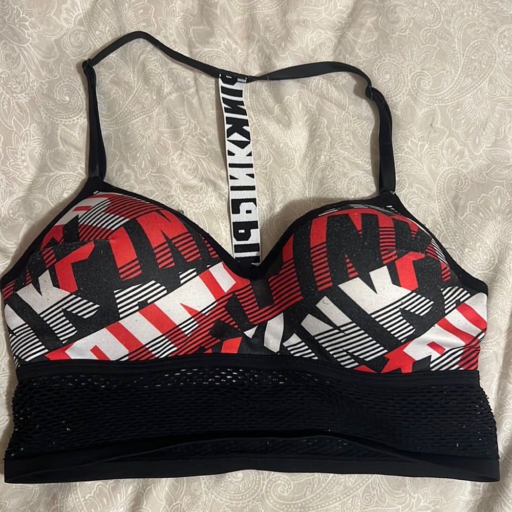 red, black & white sports bra from PINK